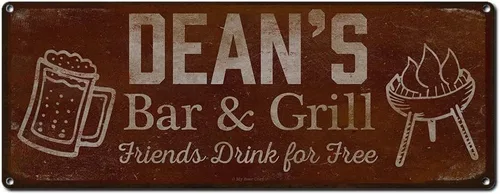 Vista 15 de Adam's Bar and Grill Friends Drink for Free, cartel de aluminio de 5.75 x 15.5 pulgadas, accesorios personalizados para bar y decoración de pared