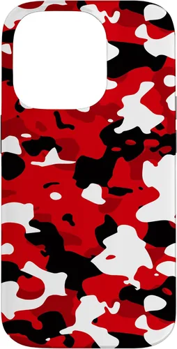 Vista 17 de iPhone 16 Negro + Blanco + Rojo Camuflaje Patrón Funda