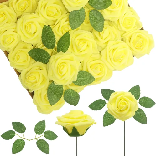 Vista 37 de 25 rosas realistas negras, flores artificiales de espuma de látex con tallos flexibles y 8 hojas para decoración de bodas, hogar y fiestas Negro