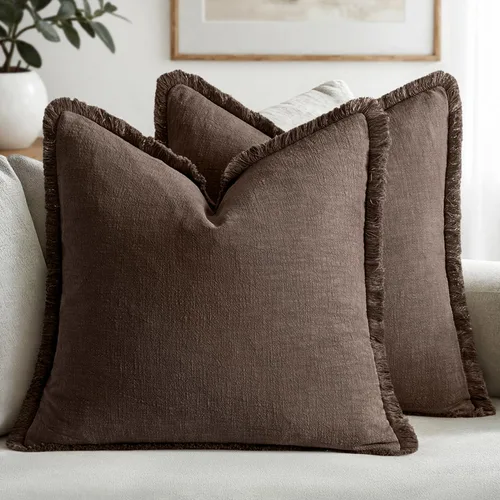 Vista 10 de MIULEE Juego de 2 fundas de almohada decorativas de lino neutro con flecos, fundas de cojín de estilo bohemio con borlas para sofá, cama, sala