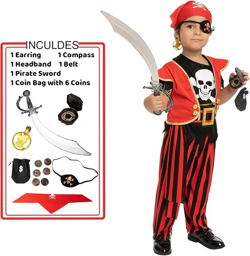Vista 2 de Disfraz de intendente feroz de pirata con accesorios para fiestas temáticas de niños Halloween