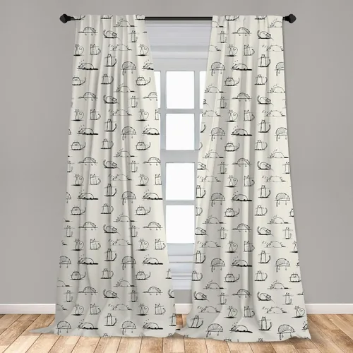 Vista 3 de Lunarable Cortinas para ventana para mascotas, divertidos personajes de gatos, estilo artístico, gatitos juguetones, animales peludos, decoración