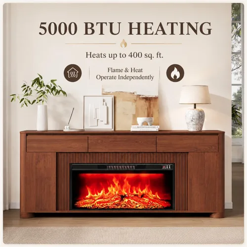 Vista 6 de Soporte de TV con chimenea de 70 pulgadas para televisores de 80 pulgadas