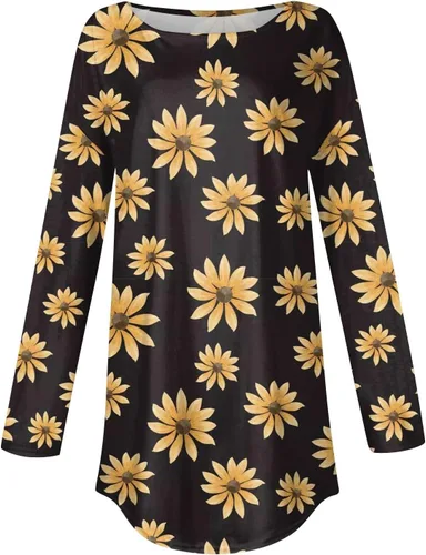 Vista 2 de JJHAEVDY Camiseta de manga larga con estampado de otoño para mujer, cuello redondo, cómoda, elegante, casual, holgada