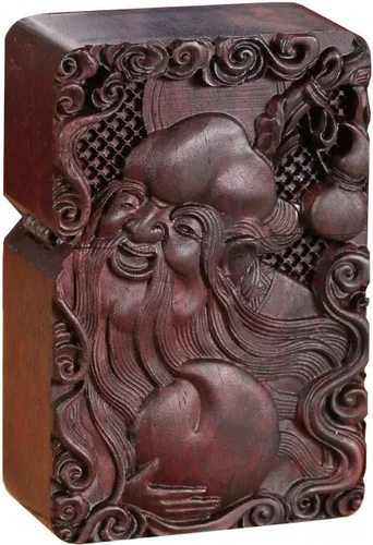 Vista 25 de Carcasa exterior de palisandro Huanghuali natural tallado para módulo Zippo (1000 brazos Avalokiteshvara de la diosa 3#)