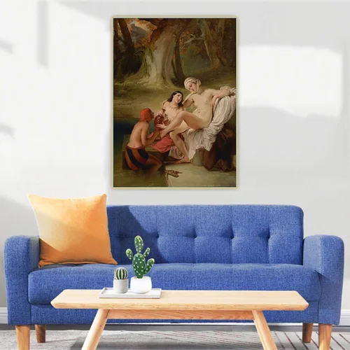 Vista 4 de Reproducciones de cuadro famosas, Francesco Hayez "Betsabé en su baño" Impresión en lienzo, cuadro de decoración de arte de pared de lienzo