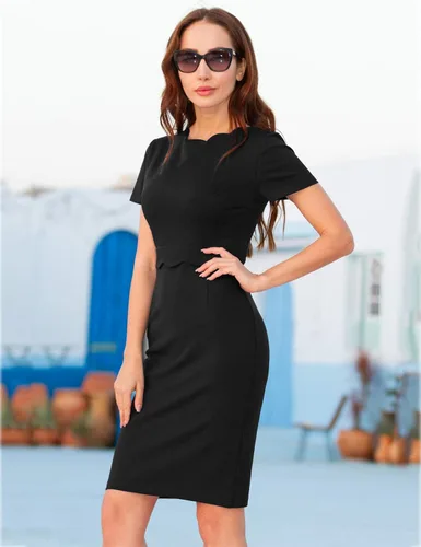 Vista 4 de GRACE KARIN Vestido tubo ajustado casual para mujer cuello festoneado vestido de tubo midi para llevar al trabajo