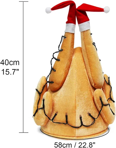 Vista 3 de Evaliana Gorro de pavo unisex con luz de baquetas de Navidad, disfraz de Acción de Gracias
