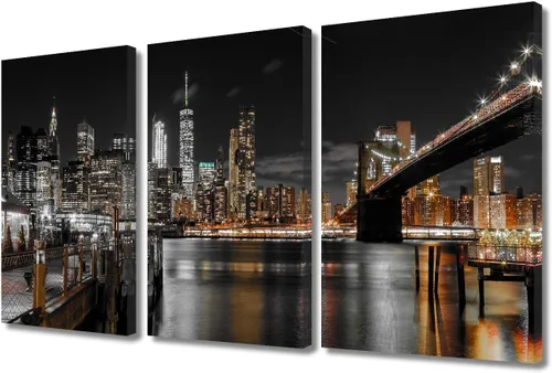 Vista 60 de TUMOVO 3 paneles de paisaje urbano en blanco y negro de Estados Unidos, arte de pared, famoso puente Golden Gate, San Francisco por la noche