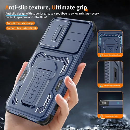 Vista 7 de Funda para Galaxy A16 5G, con funda protectora de cámara y soporte, funda de teléfono de doble capa que absorbe los golpes compatible con Samsung