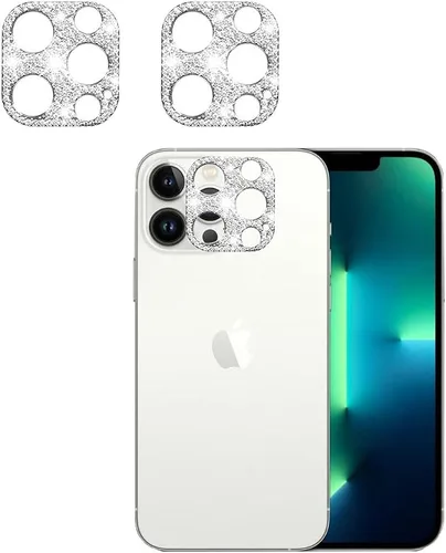 Vista 14 de [Paquete de 2] Protector de lente de cámara de cristal brillante para iPhone 11/iPhone 12 mini, cubierta de cámara trasera de diamante con purpurina