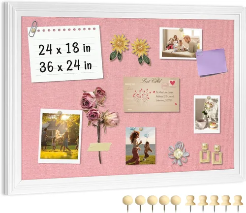 Vista 9 de Tablero de corcho de doble cara con lino, tablero de anuncios pequeño con marco de madera colgante de 12 x 12 pulgadas, kit de tablero de visión