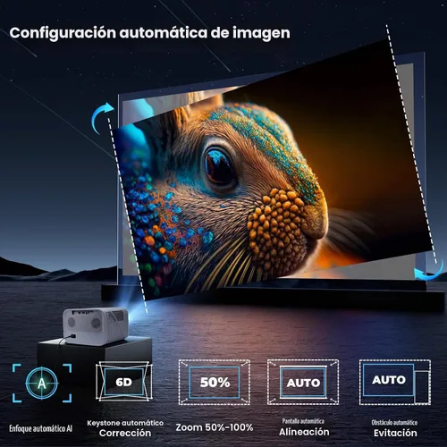 Vista 3 de Proyector 4K Google TV, 1500 lúmenes ANSI, enfoque automático 6D y Keystone, altavoces de 20 W, Wifi y proyector Bluetooth para iPhone/Android