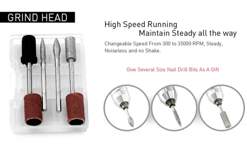 Vista 8 de Máquina de taladro de uñas de 300 a 35000 rpm, kit de taladro eléctrico para manicura, pedicura, acrílico, gel, uñas naturales (110 V)
