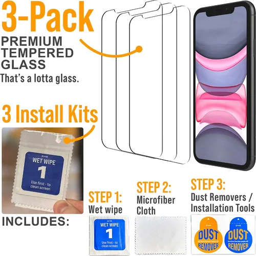 Vista 4 de Scooch Protector de pantalla 5 en 1 para iPhone 11 (paquete de 3) con protector de lente de cámara (paquete de 2) vidrio templado 9H de alta