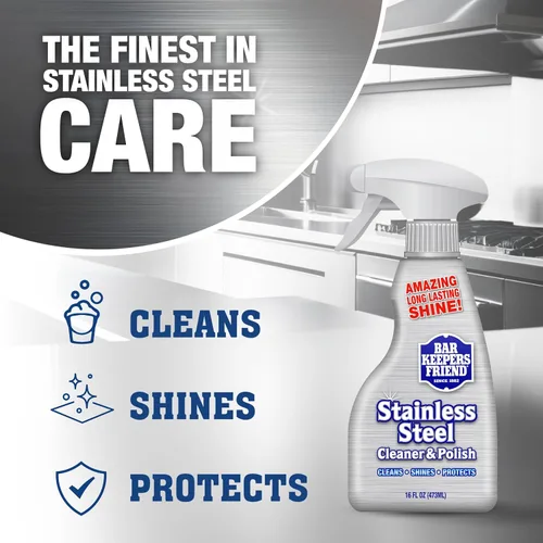 Vista 2 de Bar Keepers Friend Limpiador de acero inoxidable y espray de pulido (2 x 16 onzas) elimina huellas dactilares grasas, manchas de agua dura, suciedad