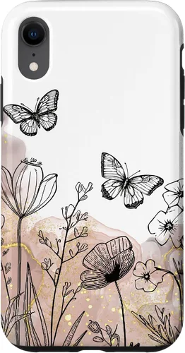 Vista 23 de iPhone 11 Minimal Flowers Butterflies Boho Floral Lindo Estético Funda