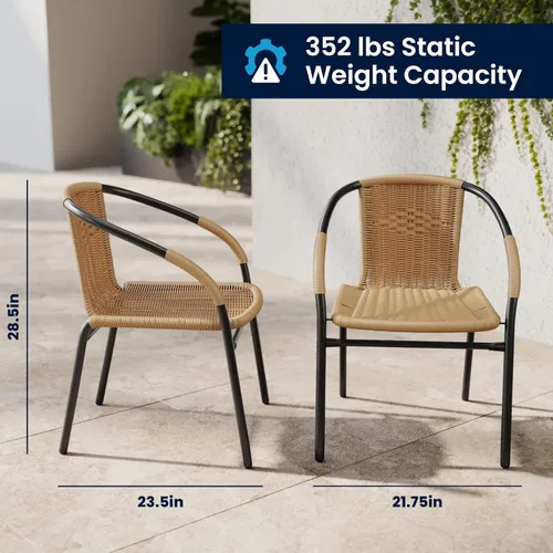 Vista 3 de Flash Furniture Lila Paquete de 2 Sillas Apilables de Ratán Beige para Restaurante Interior-Exterior