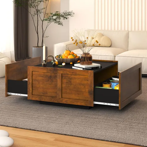 Vista 7 de HedoAjim - Mesa de centro de granja con 2 cajones de almacenamiento para sala de estar, mesa cuadrada central moderna, mesa de cóctel contemporánea