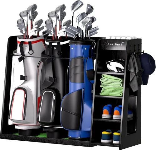Vista 8 de Organizador de bolsas de golf de madera para garaje
