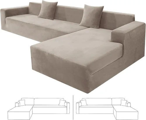 Vista 33 de ZNSAYOTX Fundas para sofá modular de terciopelo suave, fundas de felpa de lujo con parte inferior elástica para sofá modular en forma de L, 2