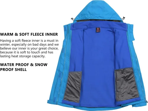 Vista 5 de Little Donkey Andy Chaqueta de esquí 3 en 1 para mujer, impermeable, cálida, para invierno, resistente al viento, para nieve
