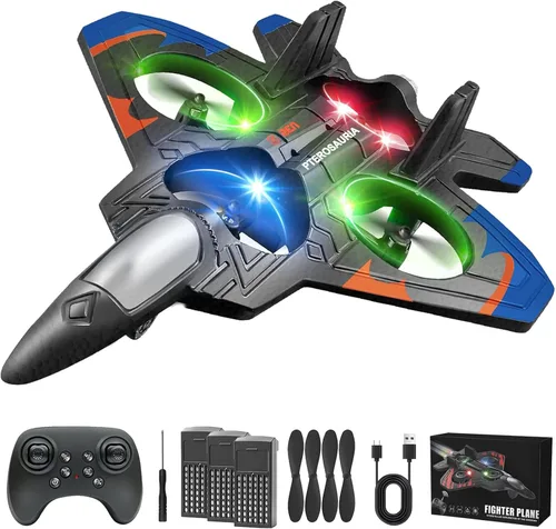 Vista 9 de Nuevo juguete RC Stunt Fighter Jet 2026 para niños con giros de 360° y luces LED, avión de control remoto de espuma, avión RC para niños y adultos