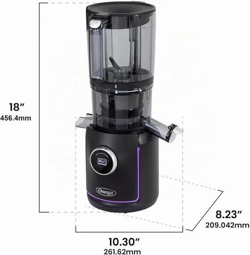 Vista 6 de Omega Ultimate Performance - Exprimidor de lotes de masticación lenta con tecnología intellidial, extractor de jugo de verduras y frutas con tolva