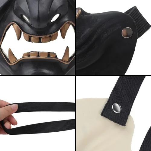 Vista 7 de OhMill Samurai Oni - Máscaras de media cara Airsoft Kabuki, máscaras de colmillos de demonio, máscaras para Halloween, juego de guerra de Cs