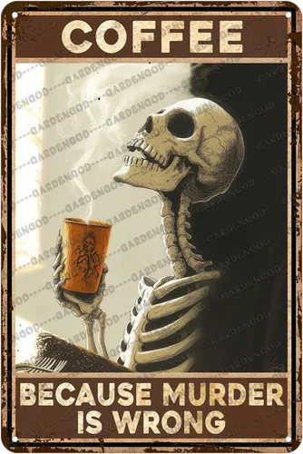 Vista 32 de Cartel de metal de café con diseño de perro y cafetería, diseño de pastor australiano, decoración de pared, 12 x 8 pulgadas
