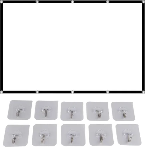 Vista 13 de Pissente Pantalla de proyector portátil, cortina de proyección HD plegable 16:9 con agujeros de perforación para cine en casa, películas al aire