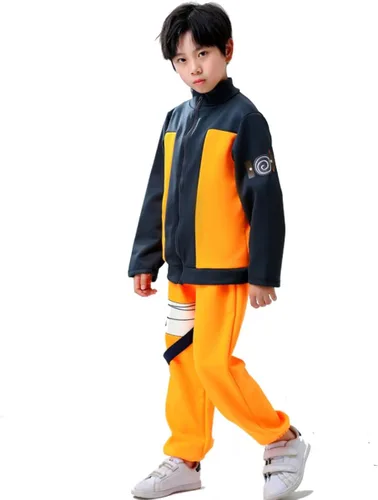 Vista 2 de JIAJIAMIN Disfraz completo de Uzumaki de Halloween para niños, con cremallera, chaquetas y pantalones, para niños de 3 a 12 años
