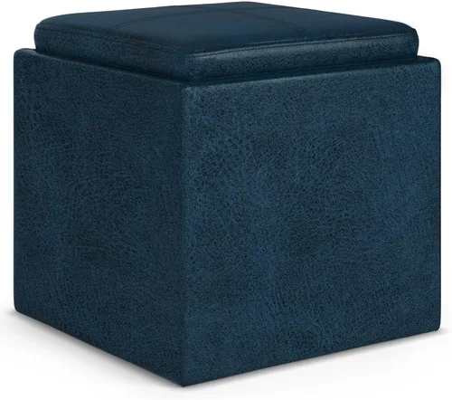 Vista 9 de SIMPLIHOME Rockwood - Otomana de almacenamiento en cubo con bandeja, otomana tapizada de cuero vegano de 17 pulgadas de ancho en marrón envejecido