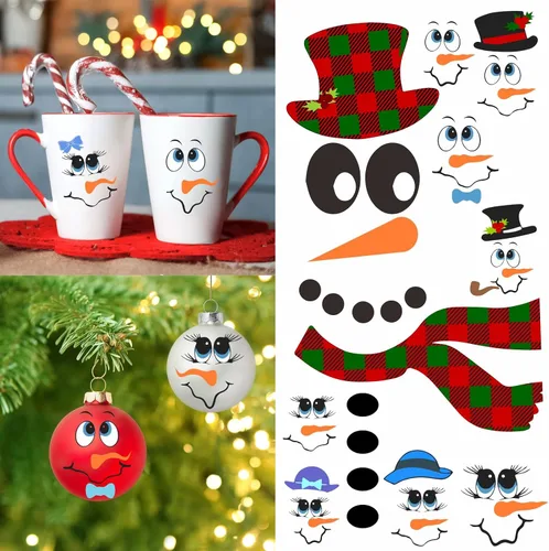 Vista 5 de Calcomanías de cara de muñeco de nieve para manualidades, calcomanías de vinilo de Navidad, calcomanías de caras de muñeco de nieve para adornos