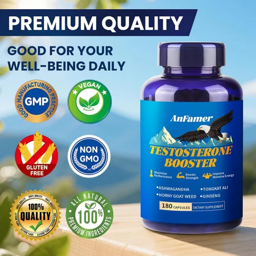Vista 5 de Potenciador de testosterona para hombres con Ashwagandha, L-Arginina, Tongkat Ali, Tribulus, suplemento natural de testosterona para hombres