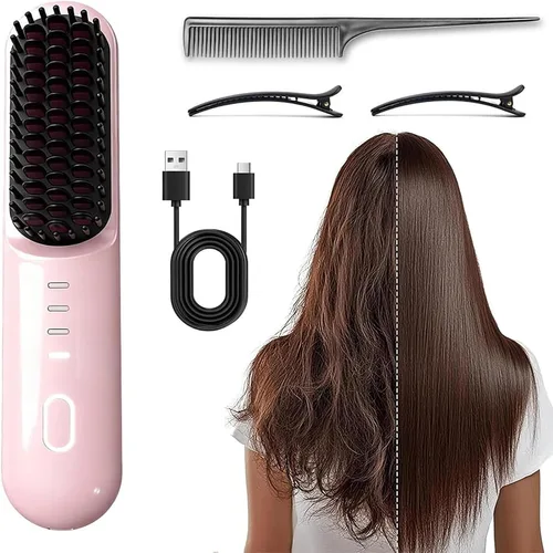 Vista 3 de Go Brush 2026 actualizado - Pro para cabello corto - Cepillo alisador inalámbrico con calor rápido, 3 ajustes de temperatura, cuidado iónico