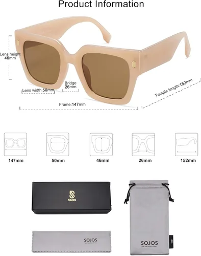 Vista 45 de SOJOS Gafas de sol cuadradas vintage de gran tamaño para mujer, estilo retro, de lujo, grandes, UV400 SJ2194