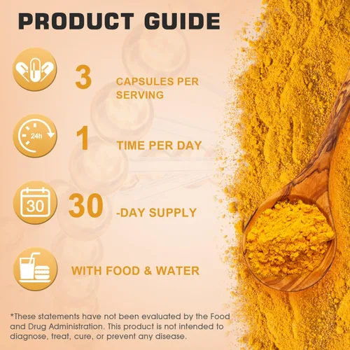 Vista 7 de Cúrcuma Curcumina 1800mg con 95% Curcuminoides y Pimienta Negra – Fórmula de Alta Absorción para Articulaciones, Inflamación y Apoyo Inmunológico