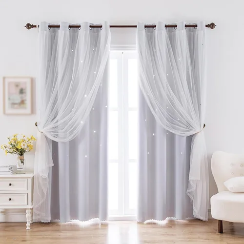 Vista 31 de indistar Cortinas opacas con recortes de estrellas para dormitorio de niña, cortinas de oscurecimiento para habitación de bebé, cortinas
