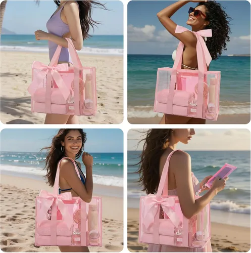 Vista 3 de Bolsa de playa con lazo, grande, plegable e impermeable con bolsillo interior con cremallera, bolsa de viaje para piscina y vacaciones