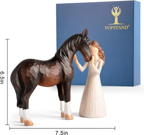 Vista 4 de Regalos de Caballos para Niñas y Mujeres - Figurita de Niña Abrazando Caballos, Regalos para Amantes de los Caballos, Mujeres, Caballos de Resina