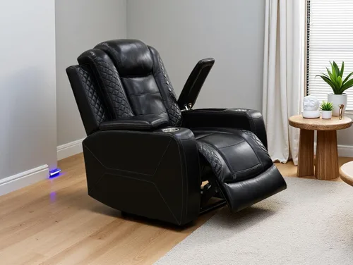 Vista 9 de Sofá reclinable de cuero transpirable con luz LED, sofá modular eléctrico con consola de almacenamiento, soporte para tazas para cine en casa, sala
