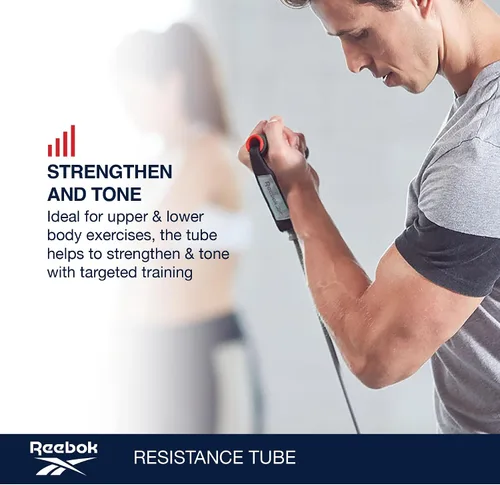 Vista 2 de Reebok Tubo de resistencia para entrenamiento de cuerpo completo, bandas de resistencia de calentamiento y entrenamiento de fuerza con asas, bandas