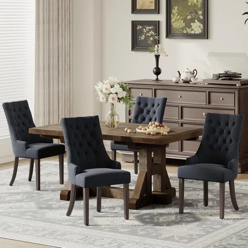 Vista 24 de COLAMY Wingback Tufted Dining Chairs Set of 2, Beige Upholstered Dining Room Chairs with Wood Legs, Kitchen Chairs for Home Kitchen