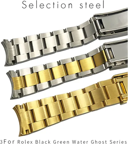 Vista 4 de Wscebck Correa de reloj de acero inoxidable 316L de alta calidad de 0.787 pulgadas, con extremo curvado, ajuste para Rolex Submariner, correa