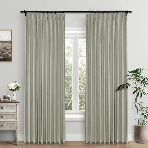 Vista 26 de Macochico Cortinas opacas de lino plisadas para oscurecer la habitación, panel con aislamiento térmico para dormitorio, sala de estar, sala