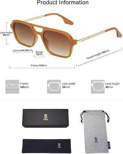 Vista 5 de SOJOS Gafas de sol de aviador polarizadas vintage para mujeres y hombres, retro planos de los años 70 Narraw rectangulares para mujer SJ2186