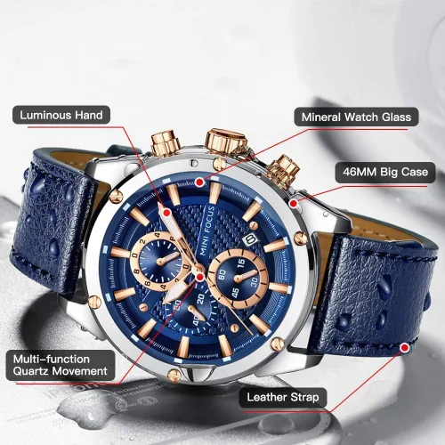 Vista 3 de MF MINI FOCUS Reloj de pulsera casual para hombre (multifuncionalimpermeableluminosocalendario) correa de cuero para hombre