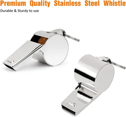 Vista 4 de Golvery Silbato de árbitro de metal, acero inoxidable, silbato extra fuerte con cordón para deportes escolares, fútbol, fútbol, baloncesto