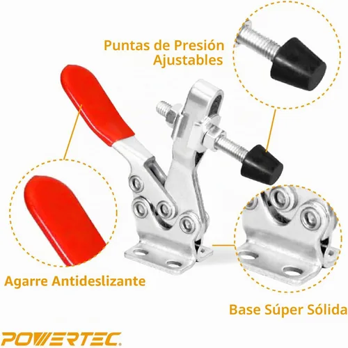 Vista 5 de POWERTEC Abrazaderas de palanca de 8 unidades, capacidad de 300 libras, abrazaderas horizontales de liberación rápida 201B con punta de presión